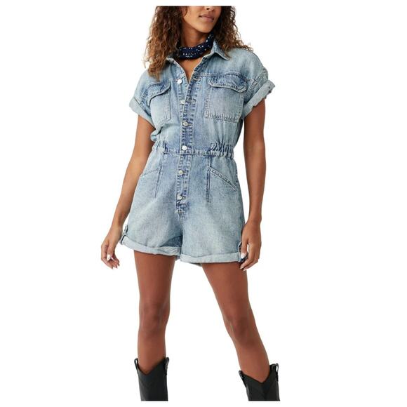 Free People Marci Cuffed Shortalls Size Small - Picture 13 of 13